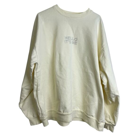 Weekends With Adele Sweatshirt XXL Cream Embroidered Hello Its Me Pullover *Flaw - Picture 1 of 11